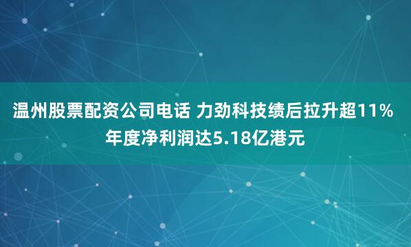 温州股票配资公司电话 力劲科技绩后拉升超11% 年度净利润达5.18亿港元
